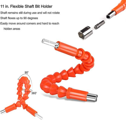Flexible Drill Bit Extension, 11.6inch Bendable Drill Bit Extension, Universal 14 Flexible Extension for Drill Adaptor Hex Set Orange (21 PCS)