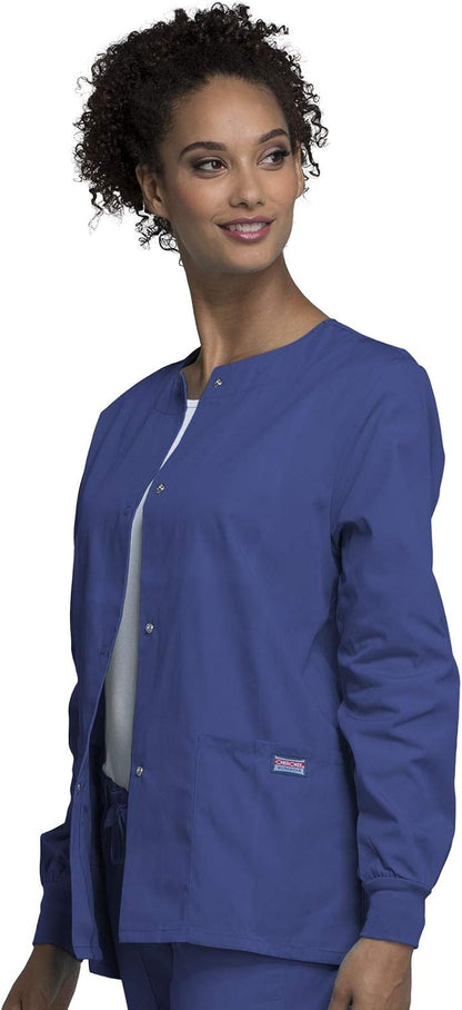 Cherokee scrubs jacket for women, Snap Front Warm-Up Jacket with 3 Pockets and Easy Care - 4350.