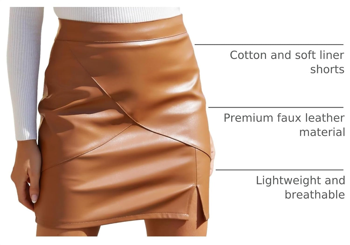 Womens Fuax Leather Skirt High Waisted Bodycon Pencil Mini Skirts with Shorts