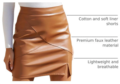 Womens Fuax Leather Skirt High Waisted Bodycon Pencil Mini Skirts with Shorts