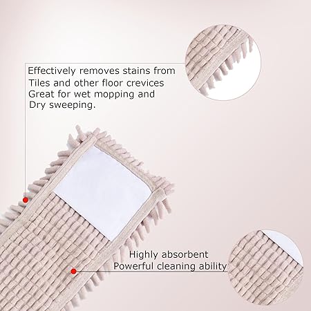 Jerliflyer Microfiber Dust Mop Pad, Wet Dry Floor Cleaning Mop Replacement Pad, Mop Pad with Extra Chennai Fill for Tiled Floors, Hardwood Floors (Cream Colour)