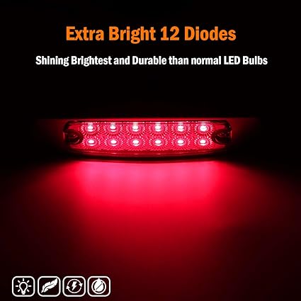MADCATZ (Pack of 2 6.4 Inch Fish Shape Red 12 LED Clearance Side Marker Sealed Surface Bulbs Button Lights for Trailer Truck Pickup Cabin Bus 12V DC BB12