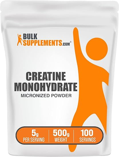 BulkSupplements.com Creatine Monohydrate Powder - Creatine Supplement, Micronized Creatine, Creatine Powder - Unflavored  Gluten Free, 5g (5000mg) per Servings, 500g (1.1 lbs) (Pack of 1)