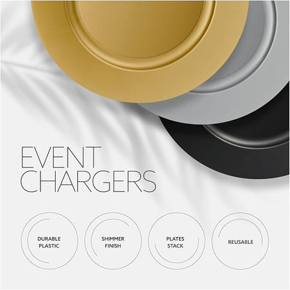 13'' Charger Plates Black Plastic Heavy Duty Disposable Dinner Chargers Serveware Dishes Platters Tableware Pack of 12