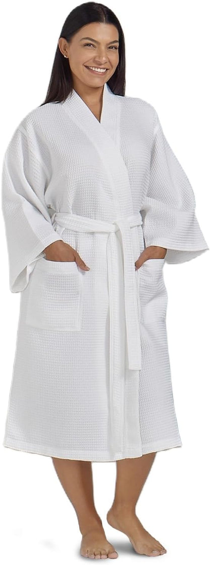 XL Waffle Robe for Women by BOCA TERRY, Soft Cotton Spa Robes for Summer, Lightweight Knit Waffle Bathrobe, Kimono Bathrobes