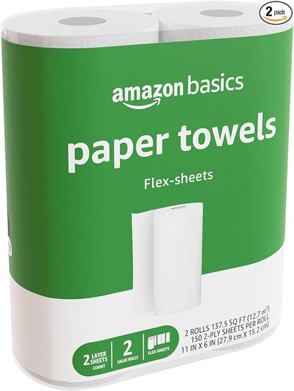 Basics 2-Ply Flex-Sheets Paper Towels, 2 Basics Rolls  5 Regular Rolls, Everyday Value with 150 Sheets per Roll