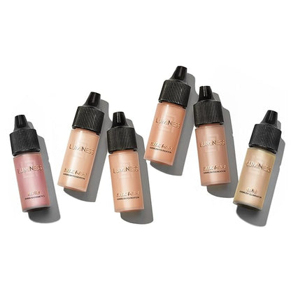 Luminess Silk 4-in-1 Airbrush Foundation Makeup Starter Kit - Warm Coverage, 6-piece - Includes 2x Silk Airbrush Foundation, Blush, Glow Highlighter, Moisturizer Primer  Airbrush Cleaning Solution