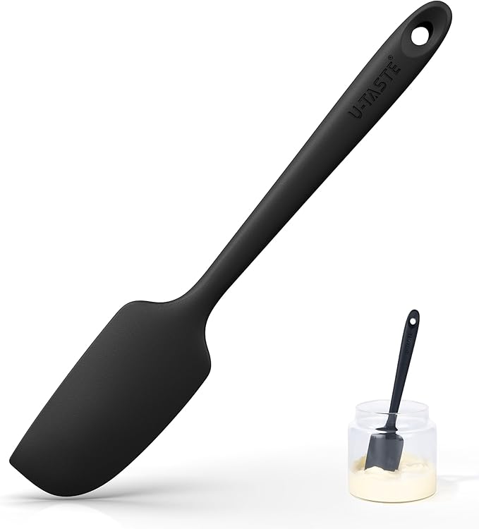 U-Taste Small Mini Silicone Spatula: 92inch 600oF Heat-Resistant Food-Grade Jar Scraper for Kitchen Use, Non-Stick Seamless Flexible Baking Utensil for Mixing, Scraping Jam in Bowl or Cup (Black)