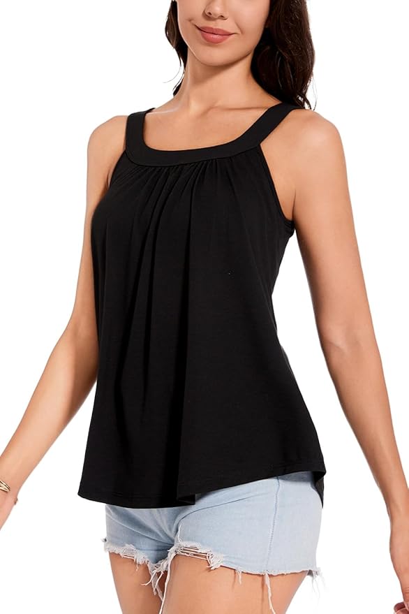 ANYFITTING Women's Built in Bra Tank Top 2025 Summer Trendy Tops Flowy Loose Fit Casual Halter Cami Camisole Outfits S-3XL