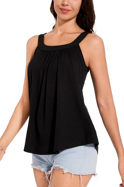 ANYFITTING Women's Built in Bra Tank Top 2025 Summer Trendy Tops Flowy Loose Fit Casual Halter Cami Camisole Outfits S-3XL