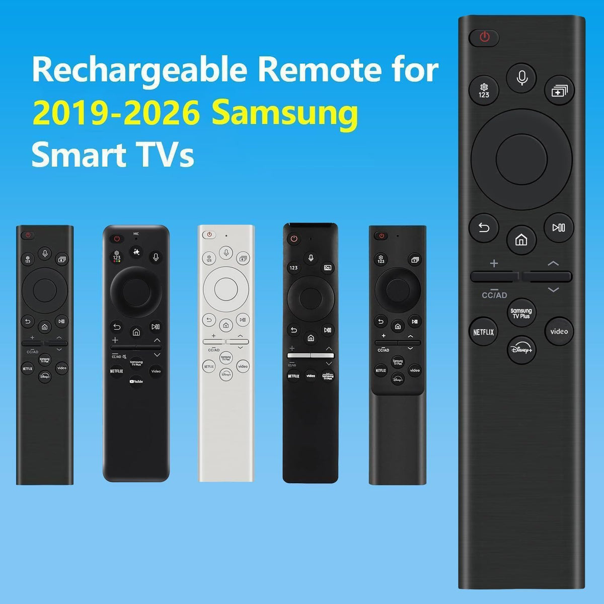Rechargeable TV Remote for Samsung Smart TVs, Replacement for All 2019-2025 Samsung TV Remote Control with Voice Control. USB-C Fast Charging. Solar Charging