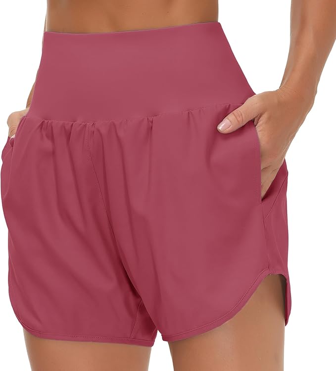 THE GYM PEOPLE Womens High Waist Running Shorts with Liner Athletic Hiking Workout Shorts Zip Pockets