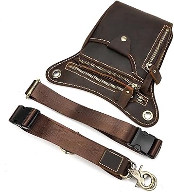 Mens Genuine Leather Outdoor Sporting Hicking Waist Hip Pack Messenger Shoulder Drop Leg Thigh Bag Pouches