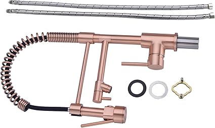 Avola Classical Copper Kitchen Faucet with Pull Down Sprayer, Rose Gold Kitchen Sink Faucet with Pot Filler Single Handle Commercial Brass Tap for Bar Laundry RV Utility Sink