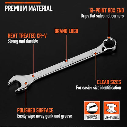 HORUSDY 11-Piece Sae Wrench Set  Combination Wrench Set with Organizer  12 Point  14" - 34"  Chrome Vanadium Steel