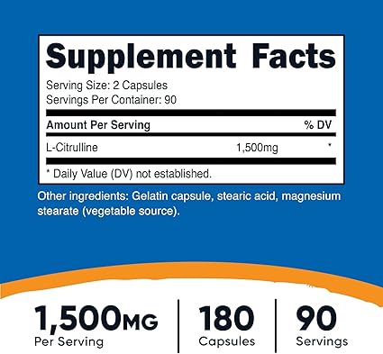 Nutricost L-Citrulline 1500mg, 180 Capsules - 750mg Per Capsule, Gluten Free, Non-GMO, Packaging May Vary