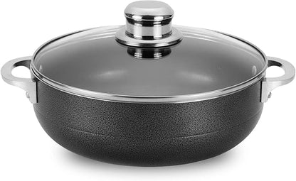 Alpine Cuisine 3.5 Quart Nonstick Cauldron with Glass Lid Multipurpose Aluminum Dutch Oven for Braising - Boiling - Stewing Nonstick Coating with Black Finish
