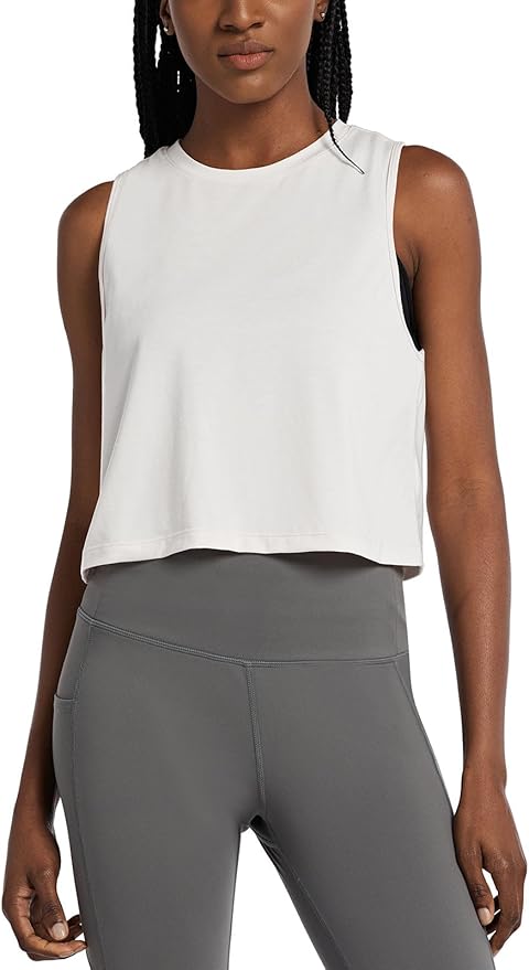 Baleaf Workout Tops for Women Crop Tank Top Quick Dry Athletic Gym Exercise Sleeveless Shirts Muscle Yoga Loose Fit