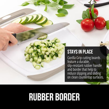 The Original Gorilla Grip Oversized 100% BPA Free Reversible Durable Kitchen Cutting Board , Juice Grooves, Dishwasher Safe, Easy Grip Handle Border, Food Chopping Boards - 1 pc (Almond)