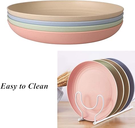 Wheat Straw Plates Lightweight Unbreakable Dinner Dishes Plates Set Dishwasher  Microwave Safe (Large 4 Pack 8')