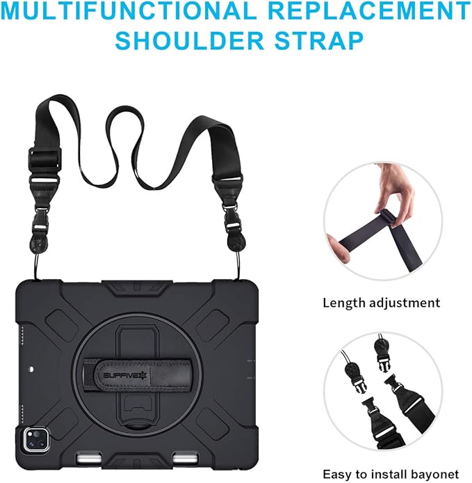 SUPFIVES Adjustable Shoulder Strap Multifunctional Neck Strap Replacement for iPad Case Tablet Case Shoulder Messenger Bags Luggage Nylon Black 35.4-61