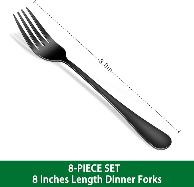Black Dinner Forks Set, 8-Piece 8 Inches Food-Grade Stainless Steel Silverware Forks,Dishwasher Safe Cutlery Fork, Metal Black Table Fork For Home,Party or Events