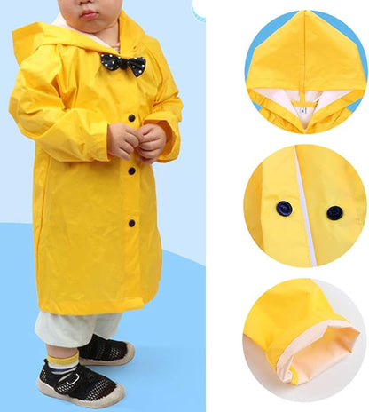 Age 2-10 Years Kids Hooded Button Down Long Jacket Bow Lightweight Raincoat