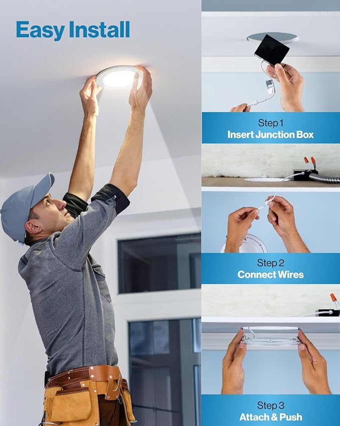Sunco 2 Pack 6 Inch Ultra Thin LED Recessed Ceiling Lights, 5000K Daylight, Dimmable, 14W, Wafer Thin, Canless with Junction Box