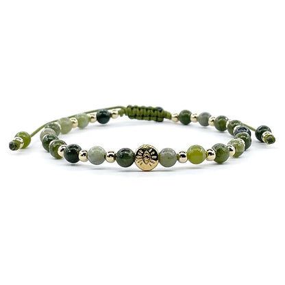 Lucky Evil Eye Natural Stone Beaded Adjustable Bracelet for Women (Green Jade)