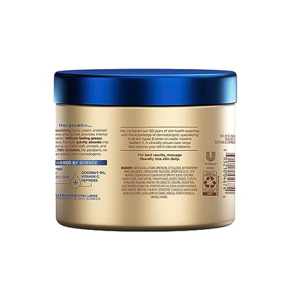 Vaseline Radiant X Deep Nourishment Body Cream 100% Pure Shea Butter, Coconut Oil, Vitamin C, & Peptides 10 oz