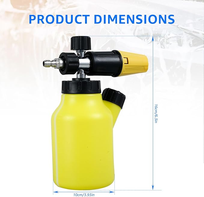 Car Wash Foam Cannon Adjustable Pressure Washer Snow Foam Cannon with 1L Bottle and Wide Neck 14inch Quick Connector Professional Car Foam Blaster for Pressure Washer(yellow)