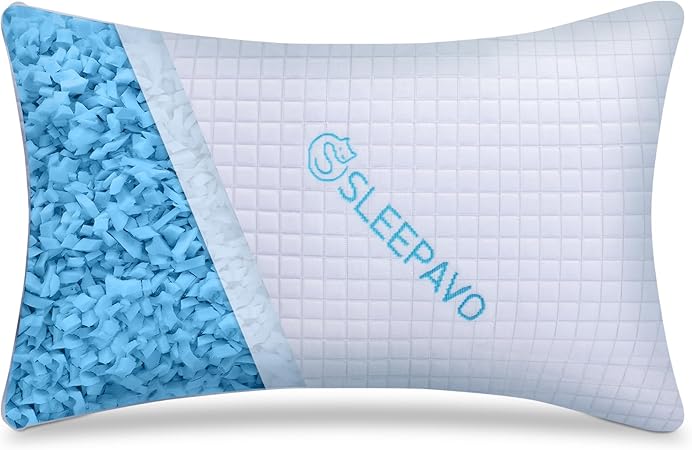 Adjustable Shredded Memory Foam Pillow Queen Size - Soft or Firm Rayon Derived from Bamboo Pillow for Side Sleeper, Stomach  Back - Cold Cooling Gel Bed Pillow for Sleeping Premium Comfortable Pillow