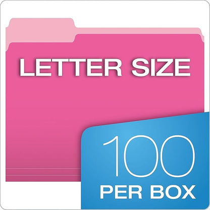 Pendaflex Two-Tone Color File Folders, Letter Size, 13 Cut, Pink, 100 Per box (152 13 PIN), 12 x 9.88 x 2.38 inches