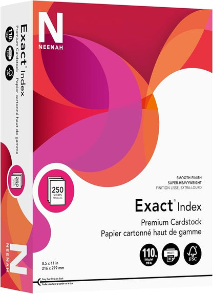 Neenah Exact 30% Recycled Extra-Heavyweight Index Card Stock, 8 1/2in. x 11in., 110 Lb, White, pk Of 250 Sheets, 40508-01