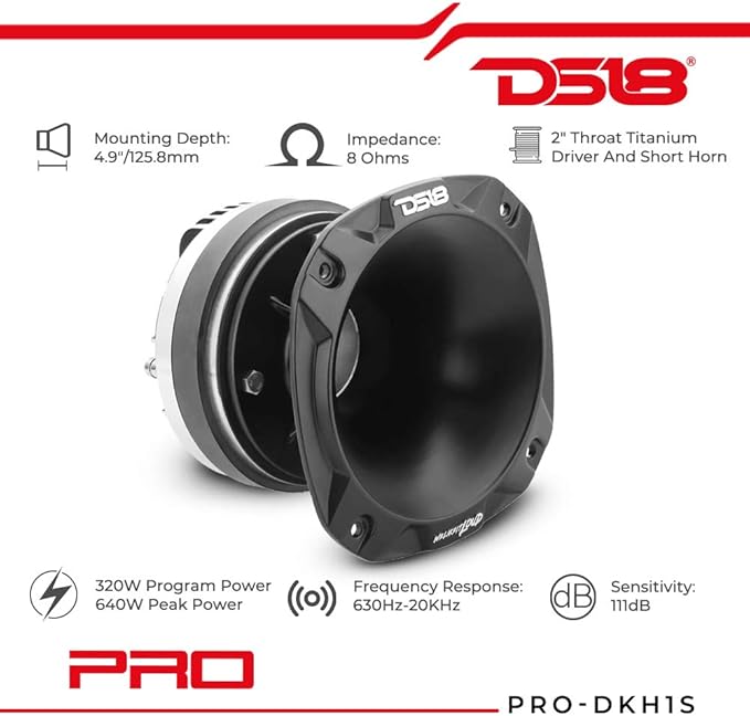 DS18 PRO-DKH1S 2" Bolt On Throat Titanium Compression Driver and Aluminum Short Horn Kit - 640 Watts, 8 Ohm
