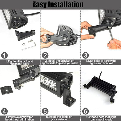 LED Light Bar Side Mounting Bracket Base Mounting Universal Bracket 2PCS Rubber Pad Brackets kit for Mounting Straight or Curved LED Light Bar from 7 inch up to 52 inch (Pack of 2)