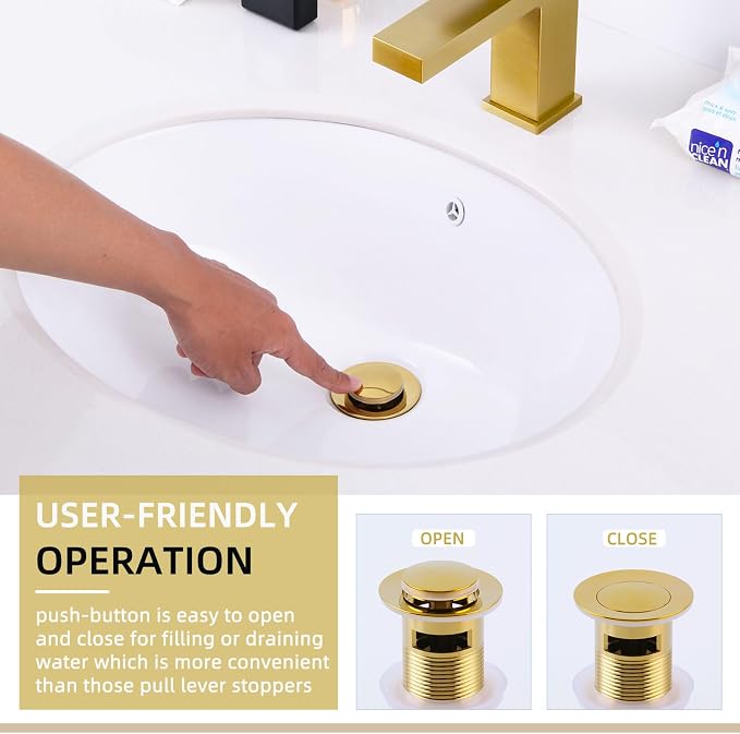 Angle Simple Sink Drain Stopper, Brass Bathroom Sink Stopper Replacement, Pop Up Drain with Overflow Hole, Deep Titanium Gold