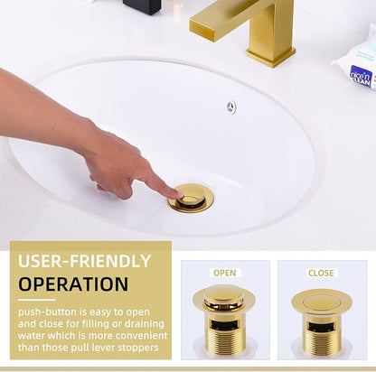 Angle Simple Sink Drain Stopper, Brass Bathroom Sink Stopper Replacement, Pop Up Drain with Overflow Hole, Deep Titanium Gold