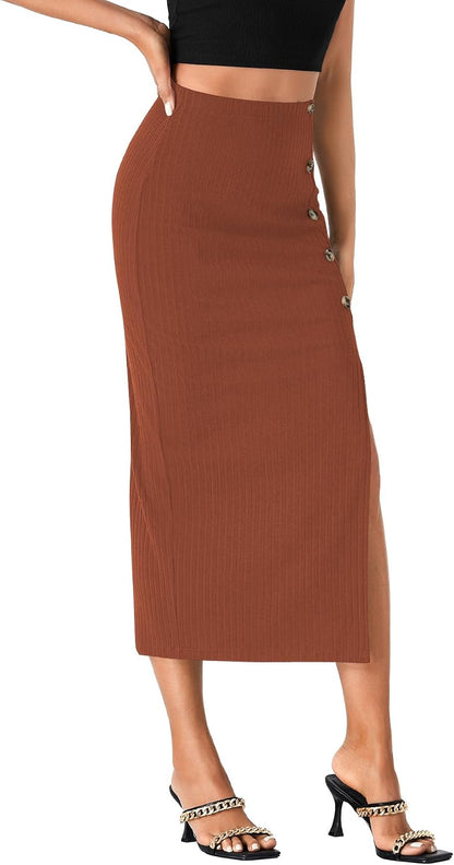 Women's High Waist Long Pencil Skirt Side Split Bodycon Party Club Night Out Midi Skirts