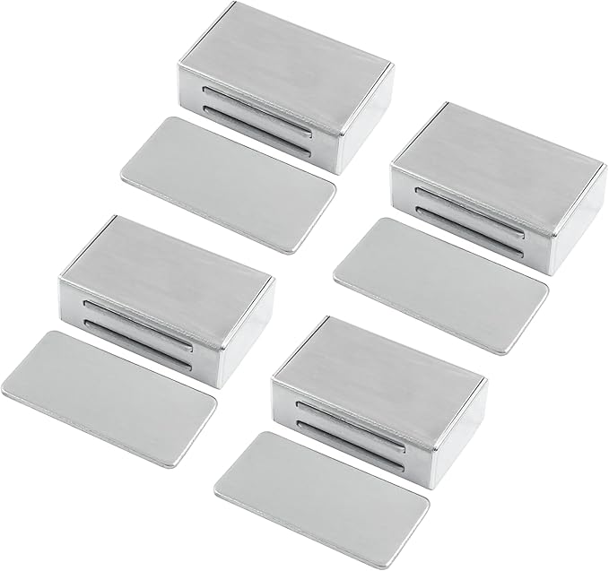 Waziaqoc 4 Pack Magnetic Door Catch, Stainless Steel Magnetic Latch with Adhesive, Ultra Thin Door Magnets, No Drilling Cupboard Magnetic Latches for Drawer Closet and Kitchen Cabinet