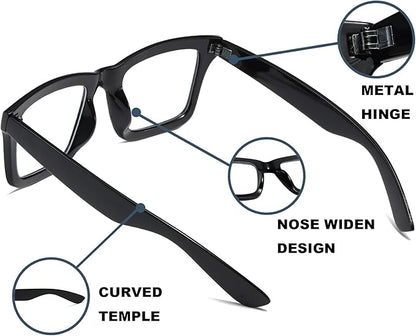 4 Pack Oprah Style Reading Glasses for Women Men Blue Light Blocking Computer Square Metal Spring Readers
