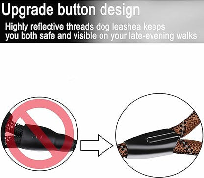 6 FT Heavy Duty Dog Leash, Durable Premium Quality Strong Training Rope Slip Leash with Comfortable Padded Handle and Highly Reflective Threads for Small Medium and Large Dogs, (Brown)