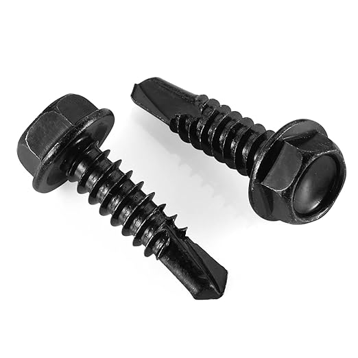 10 x 1" Hex Washer Head Self Drilling Screws, 410 Stainless Steel Self Tapping Sheet Metal Tek Screws, Black Oxide, 100 PCS