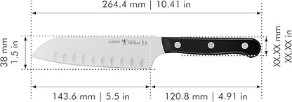 HENCKELS Solution Razor-Sharp Hollow Edge Santoku Knife 5.5 inch, German Engineered Informed by 100 Years of Mastery, BlackStainless Steel
