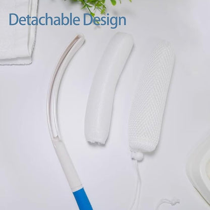 Zetiling Long Handled Bath Sponge, Back Bath Brush with Sponge, Curved Handle Bath Body Brush, Bath Body Brush Long Curved Handle Soft Sponge Body Cleaning Exfoliating Shower Brush