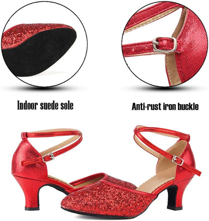 SWDZM Womens Latin Salsa Dance Shoes Professional Party Sequins Heels Ballroom Dancing Shoes