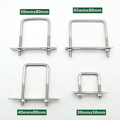 Stainless Steel Square U Bolt Clamp, Square Tube Clamps with Nut and Plate for Boat Trailer (M6*65 * 80)