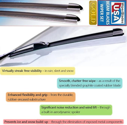 Beam Blade Wipers Set for 2009 Toyota Tacoma Replacement Set - WiperBladesUSA Gold Beam Wiper Blades Wipers Set
