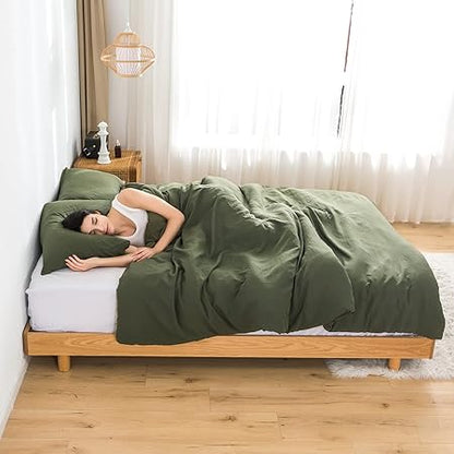 COTTEBED Ultra-Soft King Bedding Comforter Sets Bed, All Season Use Light Weight with Warm Fluffy Washed Cotton Microfiber,1 Bed Blanket Comforter  2 PillowSham(KingCalifornia King Dark Olive Green