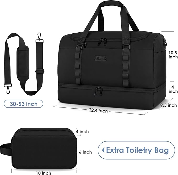 ETRONIK Gym Bag for Men Women, Large Travel Duffle Bag with Shoe Compartment, Carry on Bag with Toiletry Bag, Weekender Overnight Bag for Sports Business Trip, Black